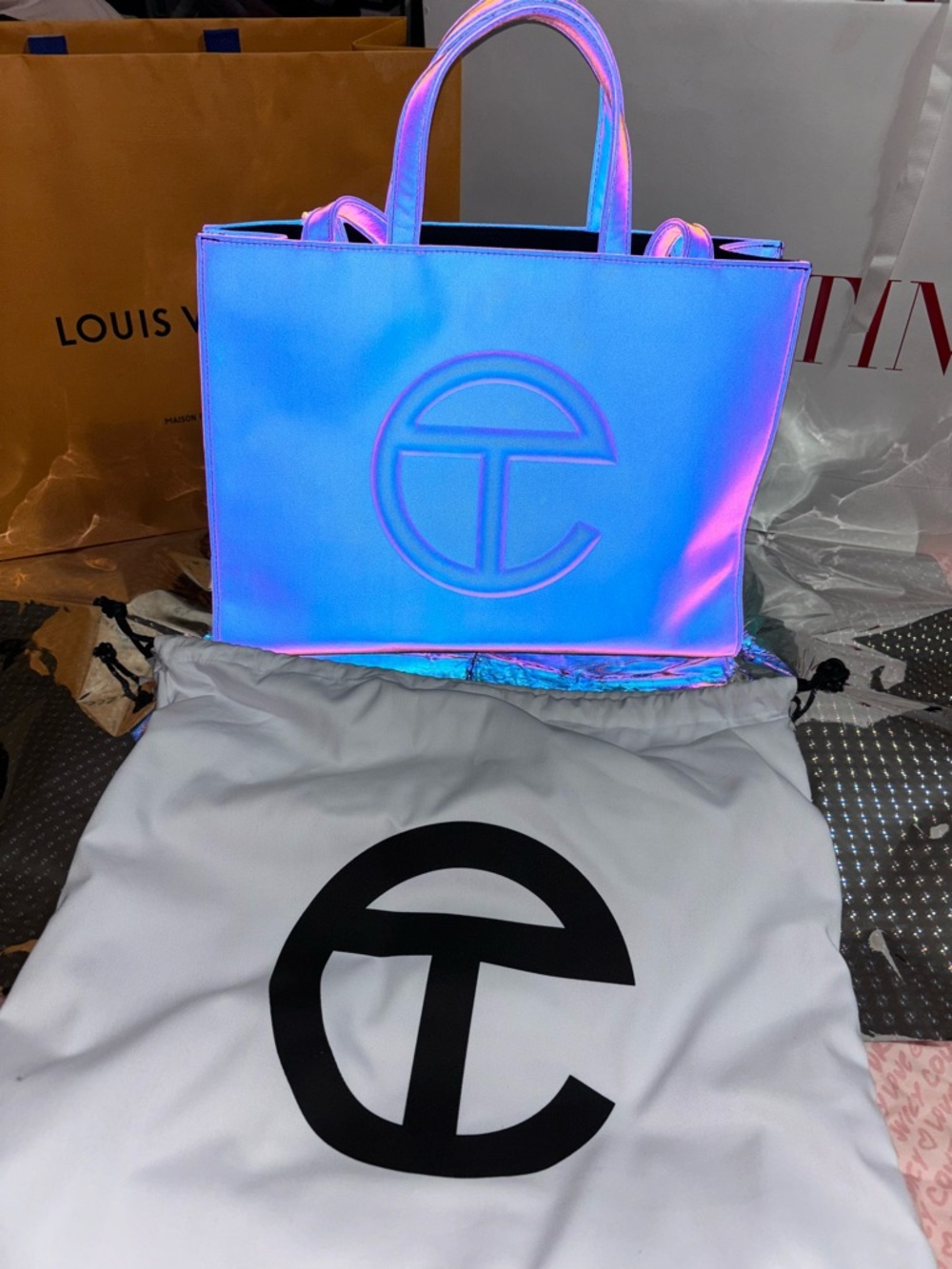 Telfar Iridescent Blue-Purple Medium Shopping Tote